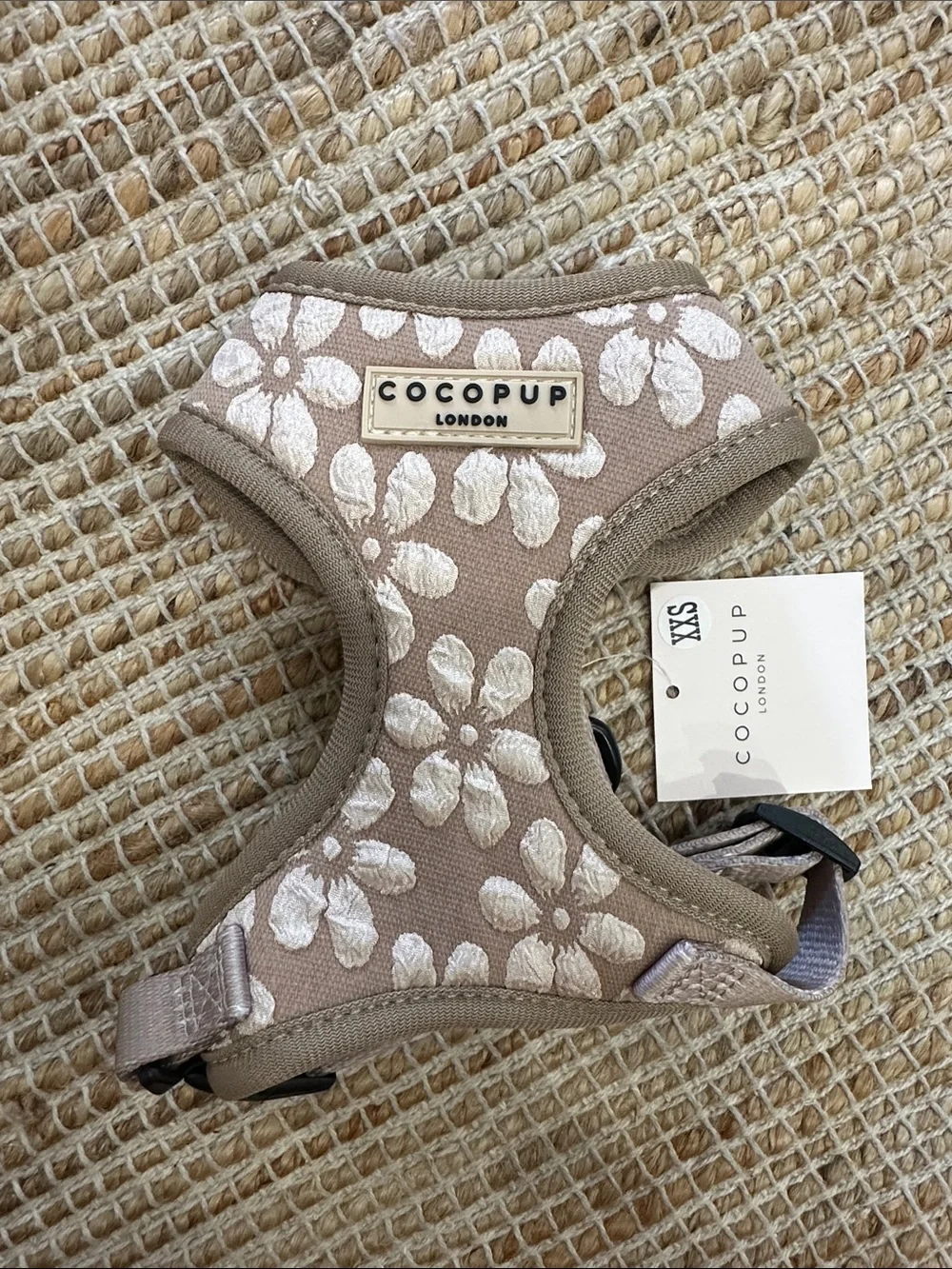 Cocopup London Taupe Floral Dog Harness - Cream Flower Print